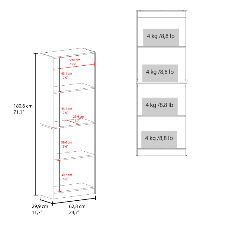 Home Tall Elegant 4 Shelf Bookcase Kronos, Open Storage, Stained Walnut