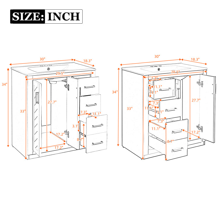 60'' Bathroom Vanity Set With Ceramic Sink Separate , Solid Wood Frame Bathroom Storage Cabinet, Freestanding Vanity Set With Drawers & Soft Closing Doors