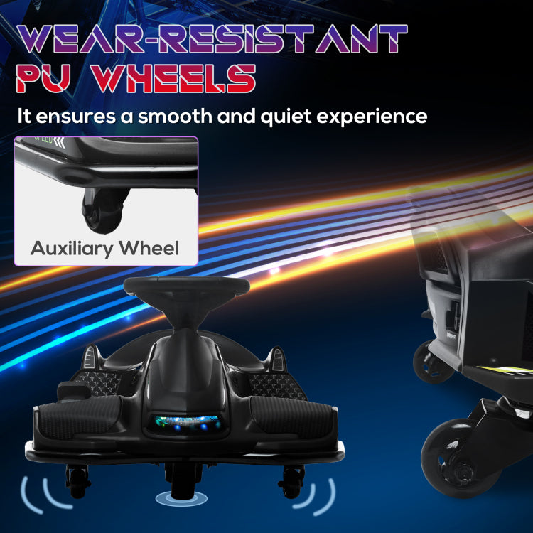 Aosom 12V Electric Go Kart, 5 Mph Drifting Car, Battery Powered Ride On Toy Outdoor With Slow Start, Music, Colorful Lights, For 8 12 Years Old, Black