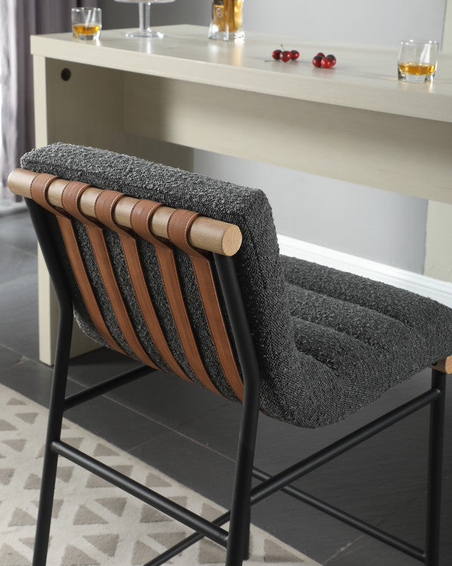 Liana 17.75"W Dark Gray Boucle Fabric Counter Height Chair