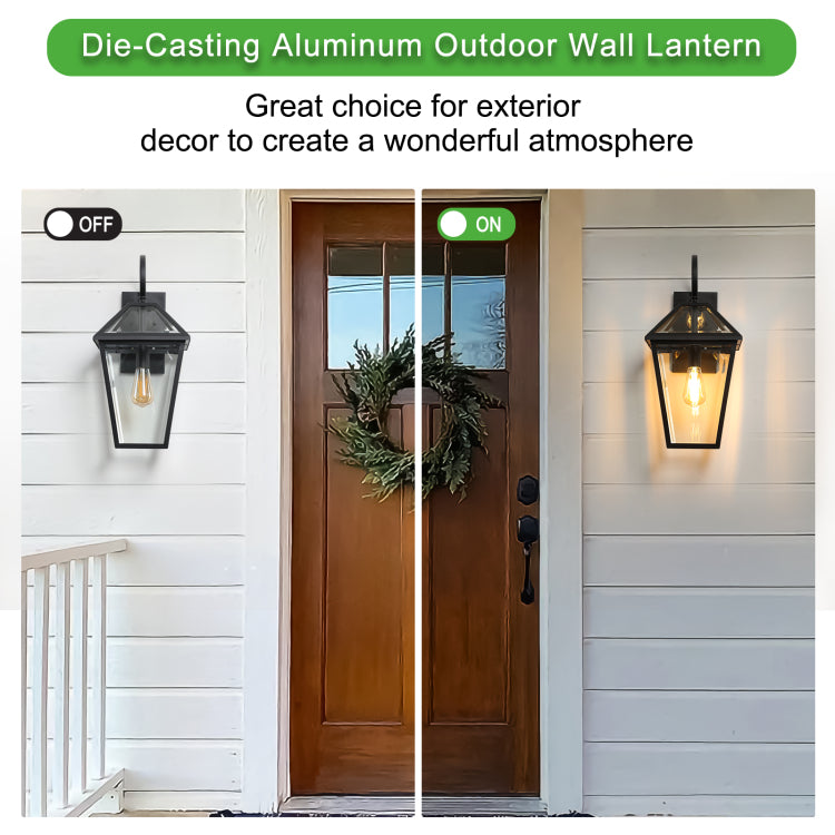 21" H 1 Pack Outdoor Wall Lantern Light Modern Black Metal & Clear Glass Sconce For Porch, Patio, And Garden Lighting Bulb Not Included