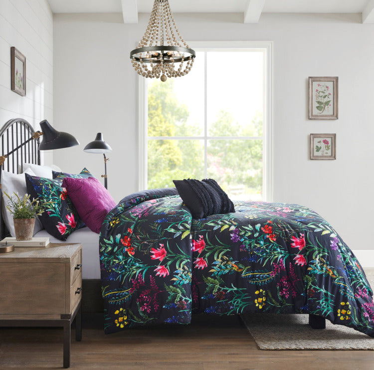5 Piece Comforter Set Black Full Queen