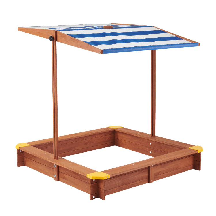 Kids Sandbox With Cover, 46" Wooden Sand Box W Adjustable Canopy, Large Outdoor Cedar Sandpit For Backyard Play