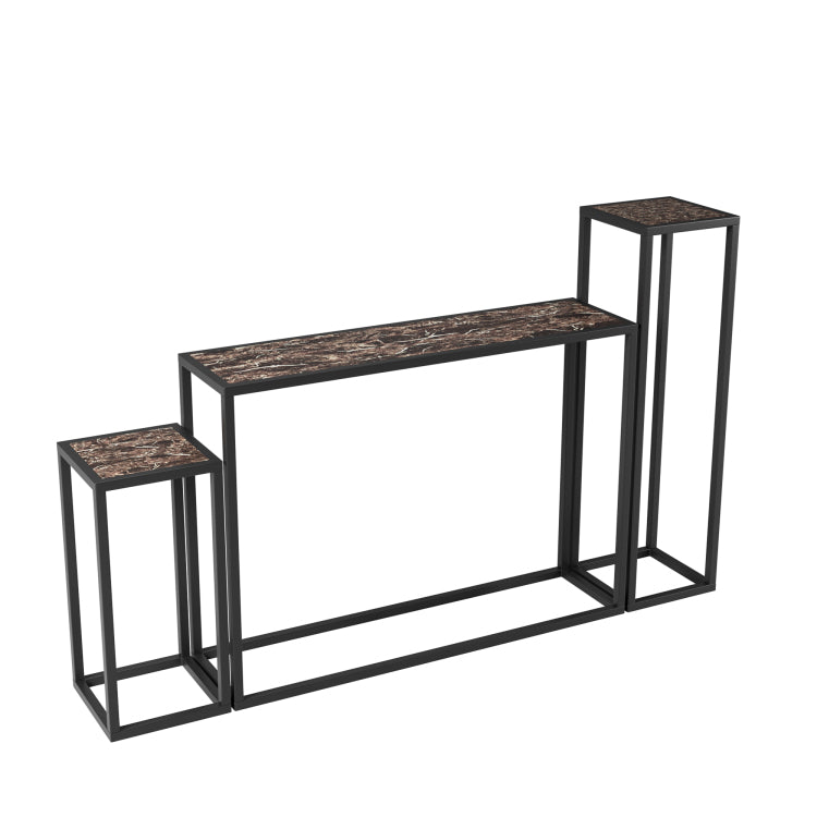 3 Piece Set Of Narrow Table, High End Edge Wrapped Entrance Hall Table, Entrance, Industrial Corridor Table, Living Room, Entrance Hall, Rural Brown Black Color