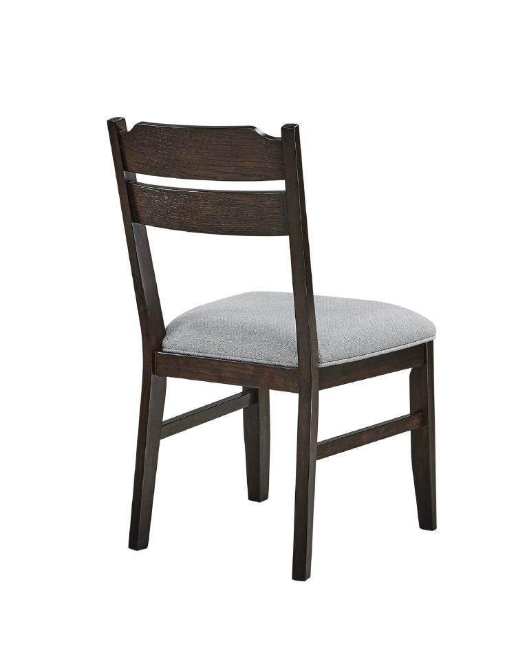 2Pc Dark Oak Finish Chair Dining Room Wooden Frame Gray Upholstery Seat Furniture