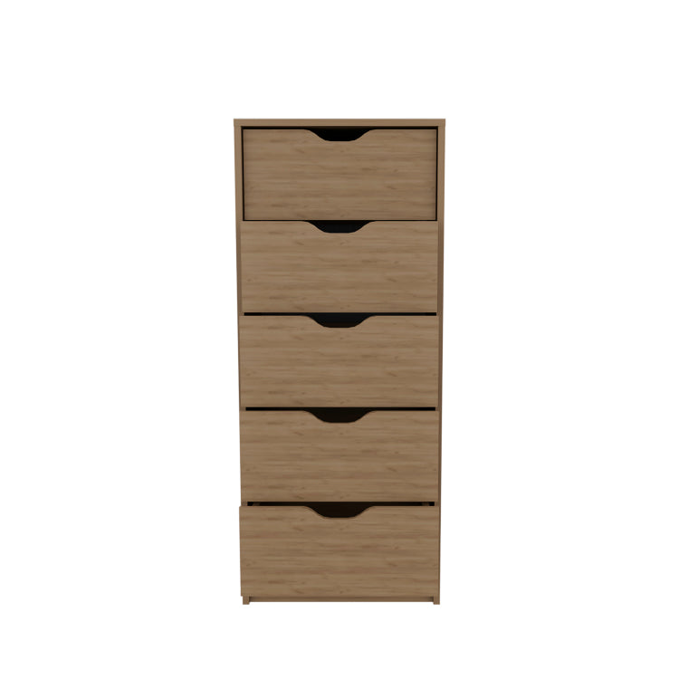 Dresser 42"H, 5 Drawers , Slim Storage Chest Of Drawers, Natural Oak