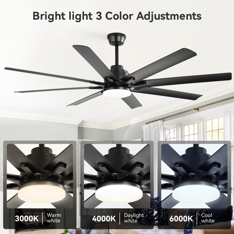 Modern 52 Inch Smart ,6 Wind Speed,With 8 Black Abs Blades,Voice Remote,Fan For Bedroom,Living Room,Patio,Kitchen,Etc