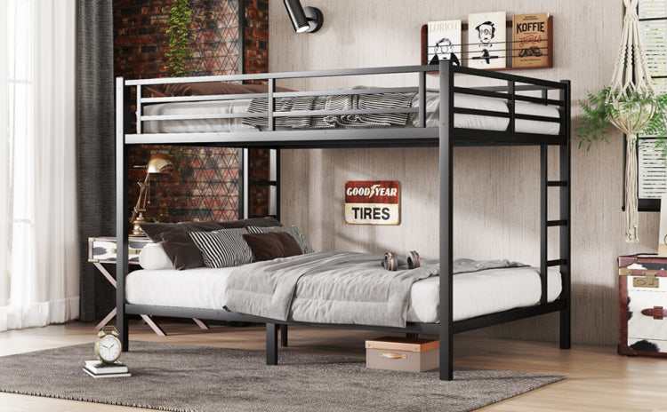 Metal Queen Over Queen Bunk Bed For Teens And Adults,Space Saving Noise Reduced No Box Spring Needed, Black