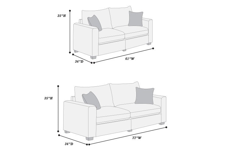 Contemporary Style 2Pc Sofa Set 1X Loveseat 1X Sofa Set Cushion Back Matching Pillow Square Arms Wooden Legs Dark Gray Finish Primary Living Room