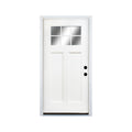 Fiberglass Entry Door, 36'' X 80" Door With Brickmould,4 9 16 Vinyl Frame,White Primed, Left Hand Inswing, Front Entry Knock Down Door, 2 Panel Craftsman, 6 Lite Low E Glass