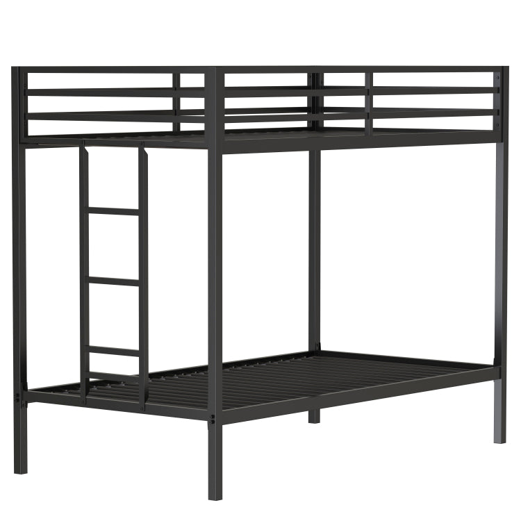 Adam Sturdy Twin Over Twin Bunk Bed Metal Black For Kids And Adult, Twin Over Twin Bunk Bed With Ladder And Guardrails, Easy Climbing, Beds For Bedroom