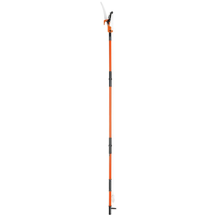 Manual Pole Saw, 7.3 27 Ft Extendable Tree Pruner, Sharp Steel Blade And Scissors High Branches Trimming, Branch Trimmer With Lightweight 8 Fiberglass Handles, For Pruning Palms And Shrubs