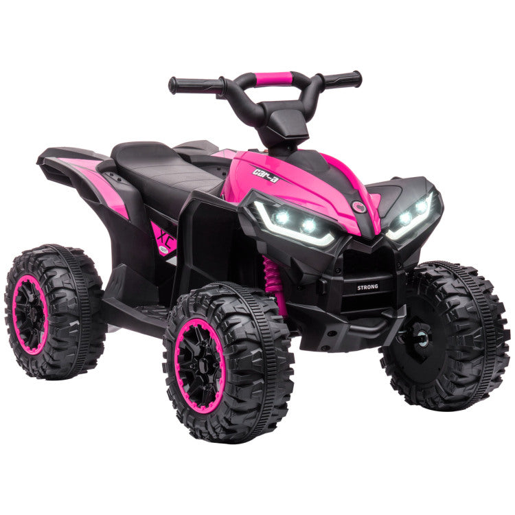 Aosom 12V Kids Atv Quad Car With Forward & Backward Function, Four Wheeler For Kids With Wear Resistant Wheels, Music, Electric Ride On Atv For Toddlers Ages 3 5 Years Old, Pink
