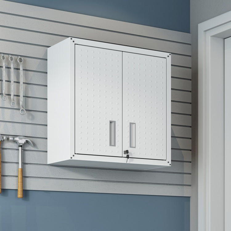 Floating Garage Cabinet In White