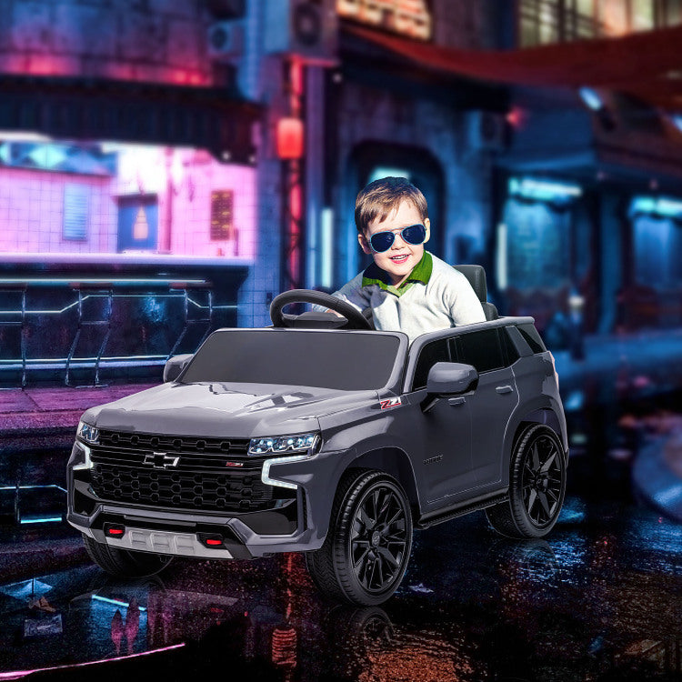 Aosom Chevrolet Tahoe Licensed Kids Ride On Car, 12V Battery Powered Kids Electric Car With Remote Control, Music, Lights, Horn, Suspension For 3 6 Years Old, Gray