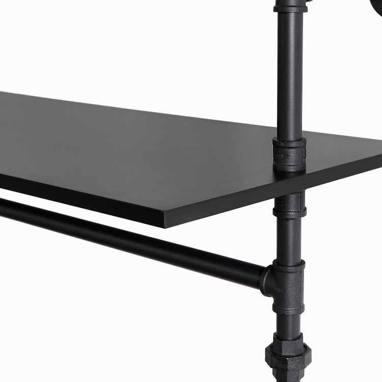 Industrial Pipe Clothing Rack, Reversible 118.3'' Clothes Rack For Hanging Clothes, Heavy Duty Garment Rack Closet Wardrobe Rack With Led Lights & Shelves, Walk In Closet System, Black Three