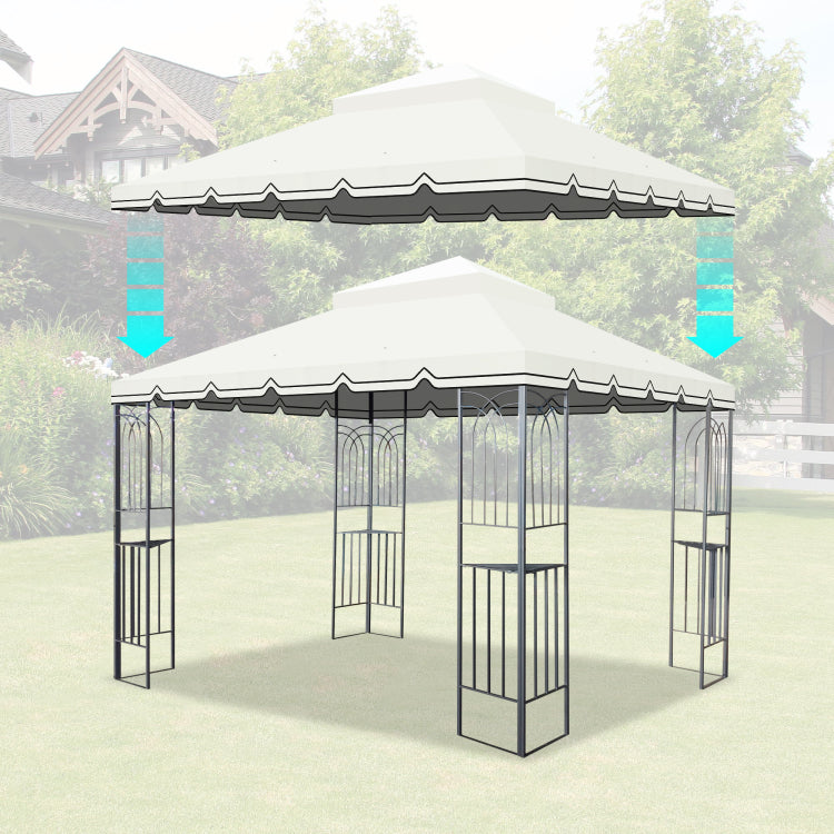 10X10 Ft Outdoor Patio Gazebo Replacement Canopy,Double Tiered Gazebo Tent Roof Top Cover Only Great Wall Border Frame Not Include Beige