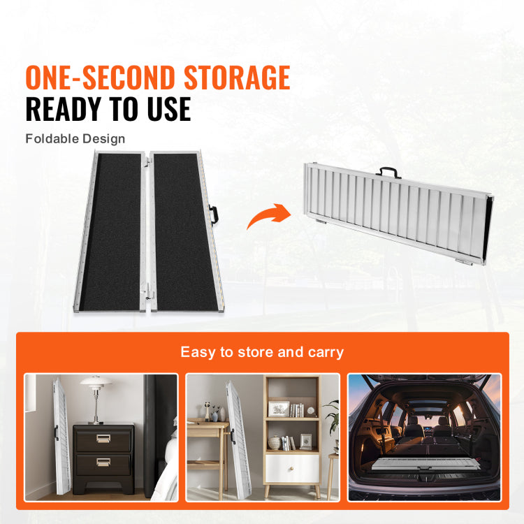 Portable Wheelchair Ramp, 5 Ft 800 Lbs Capacity, Non Slip Aluminum Folding Threshold Ramp, Foldable Mobility Scooter Ramp Wheel Chair Ramp, Handicap Ramp For Home Steps, Stairs, Doorways, Curbs