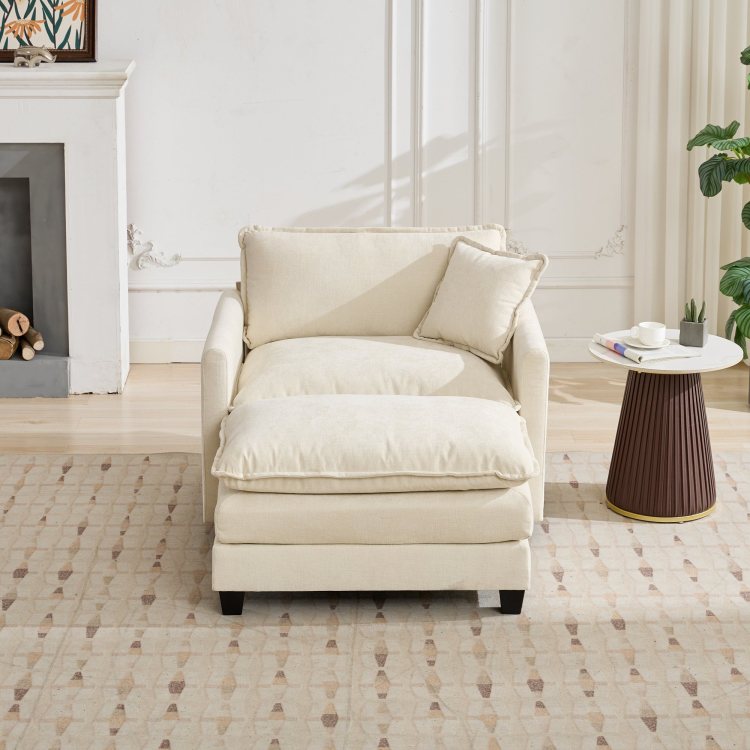 Cloud Sofa Ottoman Only, Modern Sectional Couch, For Living Room Bedroom And Apartment, Comfy Double Layer Upholstered Seat Cushion, Chenille Fabric, Beige