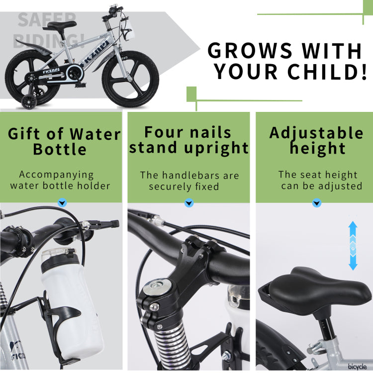 Fkznpj Kids Bike 16 Inch High Carbon Steel Frame, Magnesium Alloy Wheels, Training Wheels With Night Glow, Adjustable Seat, Water Bottle Girls & Boys Bicycle Ages 3 9, Toddler Bike