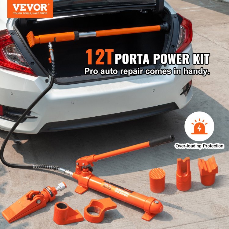 12 Ton Porta Power Kit, Hydraulic Ram With Pump With 4.6 Ft 1.4 M Oil Hose, Portable Hydraulic Jack With Storage Case For Automotive, Garage, Farm, Mechanic 26455 Lbs