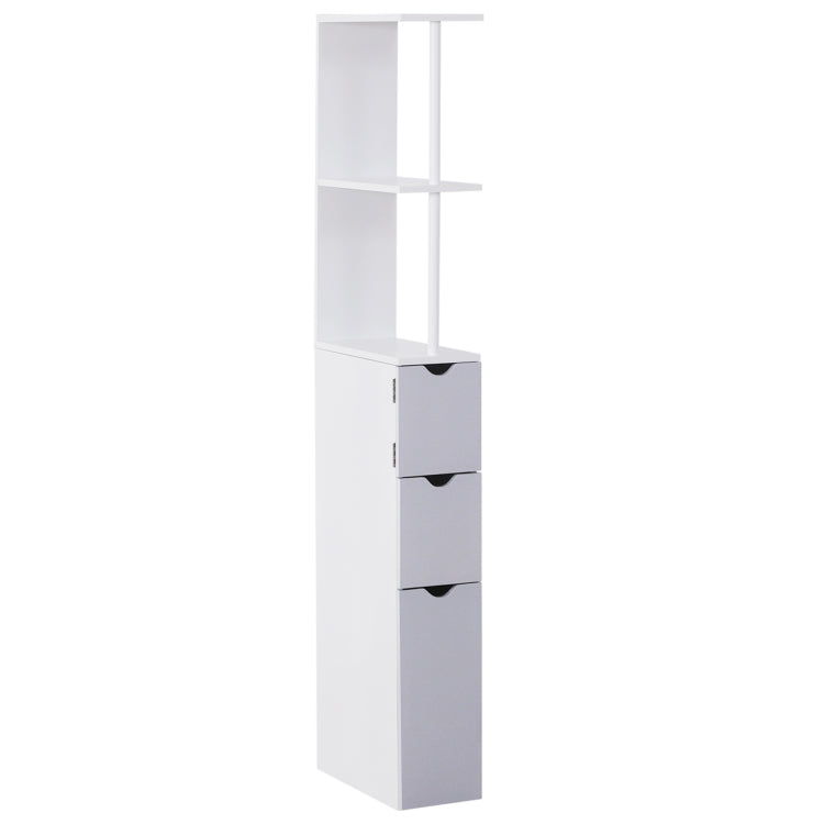 Homcom 54" Tall Bathroom Storage Cabinet, Freestanding Linen Tower With 2 Tier Shelf And Drawers, Narrow Side Floor Organizer, White