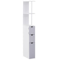 Homcom 54" Tall Bathroom Storage Cabinet, Freestanding Linen Tower With 2 Tier Shelf And Drawers, Narrow Side Floor Organizer, White