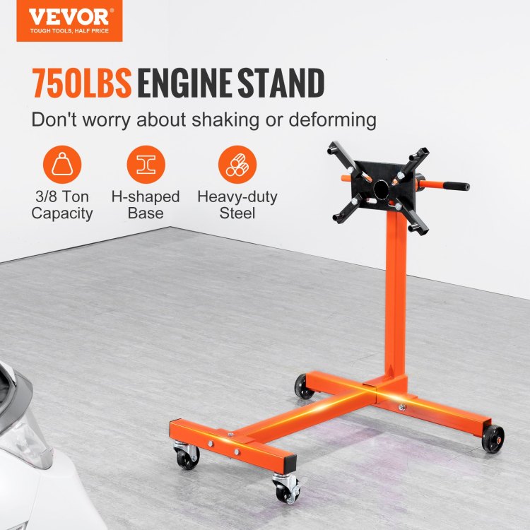 Engine Stand, 750 Lbs 3 8 Ton Rotating Engine Motor Stand With 360 Degree Adjustable Head, Cast Iron Motor Hoist Dolly, 4 Caster, 4 Adjustable Arms, For Vehicle Maintenance, Auto Repair