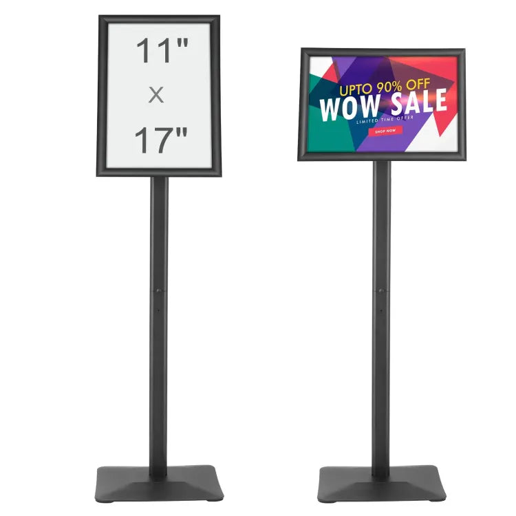 Pedestal Sign Holder, 11 X 17 Inch Vertical And Horizontal Adjustable Poster Stand, Heavy Duty Floor Standing Sign Holder With Metal Base For Display, Advertisement, And Outdoor, Black