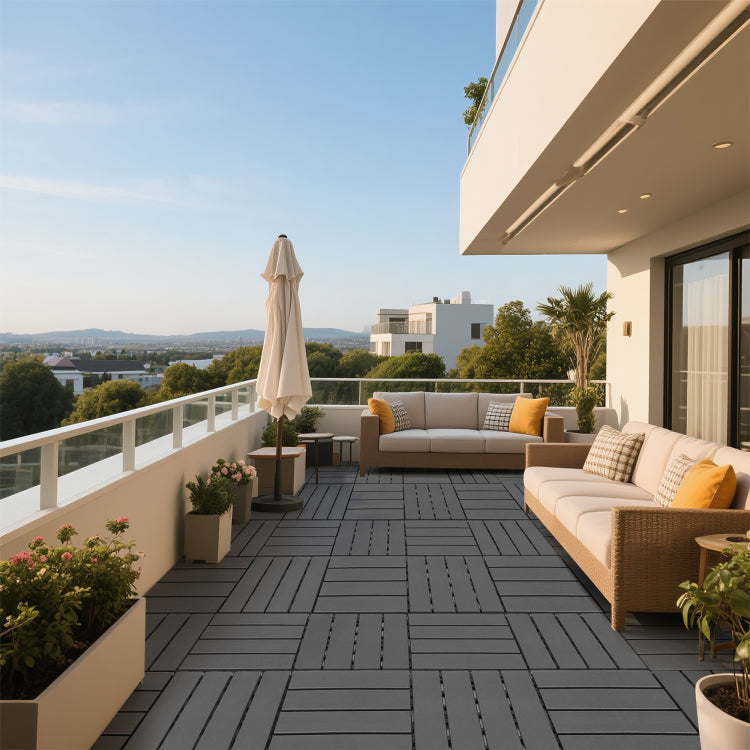 Plastic Interlocking Decking Tiles, 44 Packs Of Terrace Decking Tiles, 12 Inches X 12 Inches Waterproof For All Weather Use, Backyard Pool Decking Tiles, Dark Gray