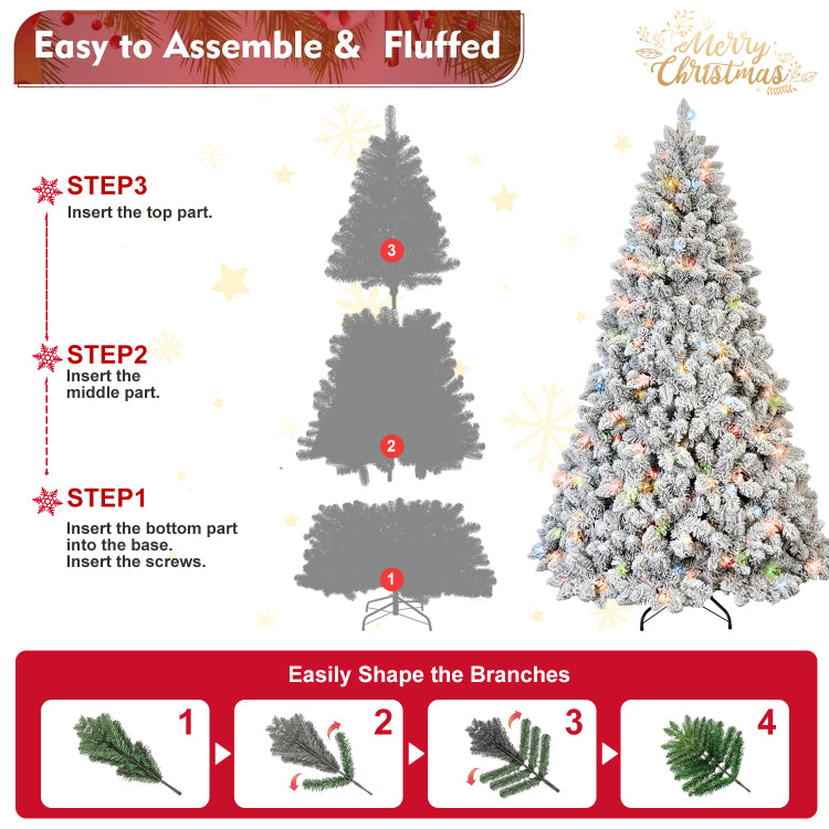 4Ft Flocked Christmas Tree With 150 Colorful Ul Lights And 21 Natural Pine Cones 366 Snowy Pvc Tips, Hinged Branches, Stable Metal Stand, Easy Setup