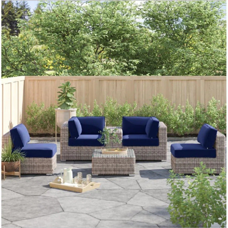 Fully Assembled Hdpe Wicker Patio Conversation Set With Cushions, Seats 4