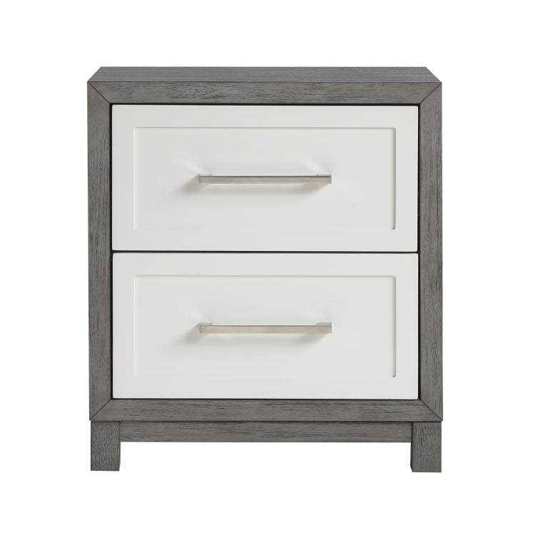 Two Drawers Nightstand Ivory And Gray Finish Bedroom Furniture 1Pc