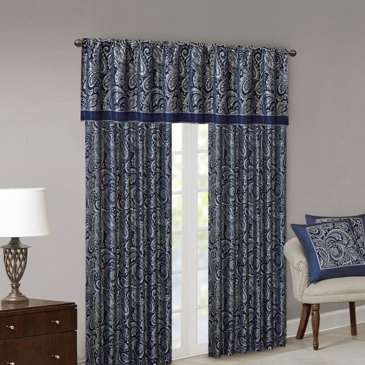 Jacquard Window Valance Navy 50X18"