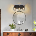 18" Industrial Vintage 3 Light Wall Sconce Black Cage Wall Lighting Fixture With Wooden Accents For Bathroom, Hallway, Or Living Room Bulb Not Included