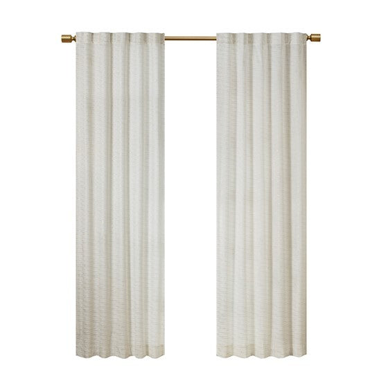 Room Darkening Metallic Printed Poly Velvet Rod Pocket Back Tab Window Panel Pair White Gold 37X95"