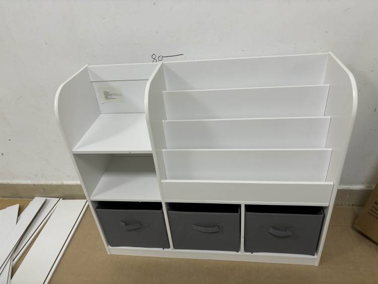 Kids Bookcase And Bookshelf, Multifunctional Bookcase With 3 Collapsible Fabric Drawers, Bookcase Display Stand, Toy Storage Organizer For Bedroom, Playroom, Hallway White Gray