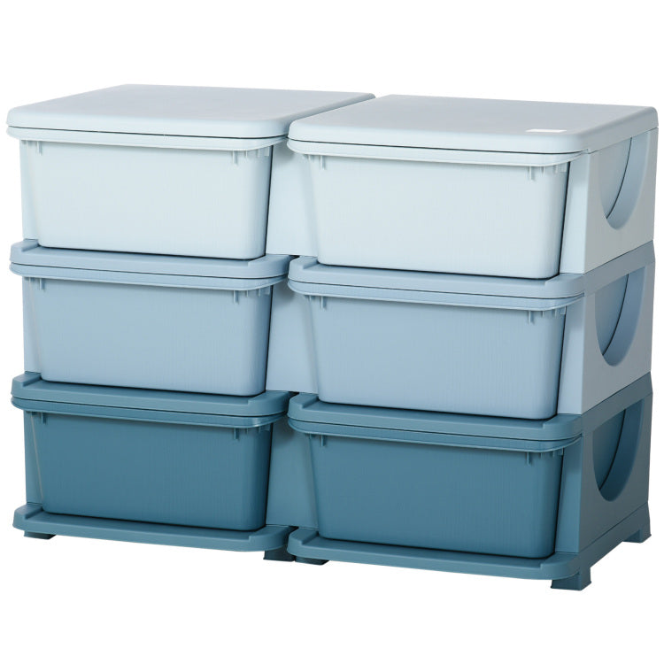 Qaba 3 Tier Kids Storage Unit, 6 Drawer Chest Toy Organizer Plastic Bins For Kids Bedroom Nursery Kindergarten Living Room For Boys Girls Toddlers, Blue