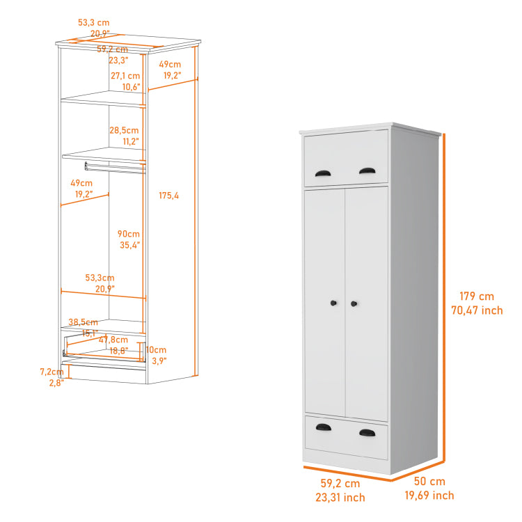 Linch Armoire With Hinged Drawer, Double Door Cabinet And 1 Drawer