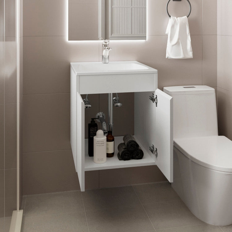 Bathroom Vanity Meka 45 With Two Drawers And Open Shelf, Wall Mounted Storage, White