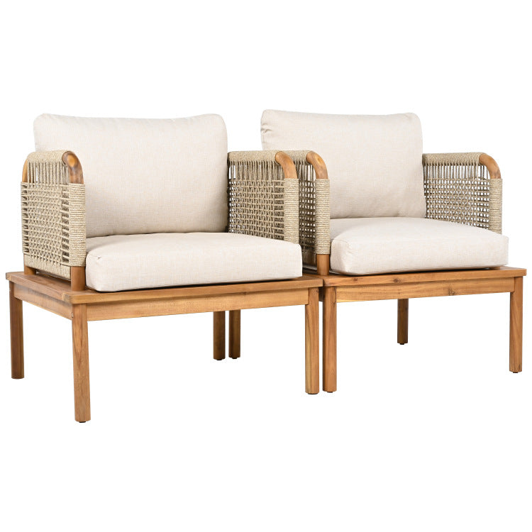 Outdoor Acacia Wood And Rope Club Chair With Cushions Set Of 2 Mp2