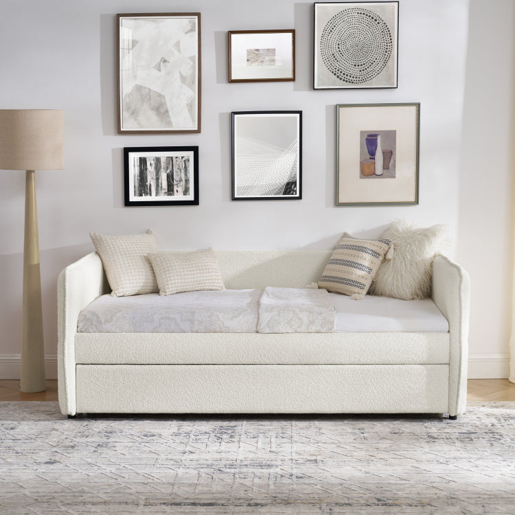 Daybed With Trundle Upholstered Tufted Sofa Bed, Twin Size, Boucle Fabric, Beige 83"X43"X29.5"
