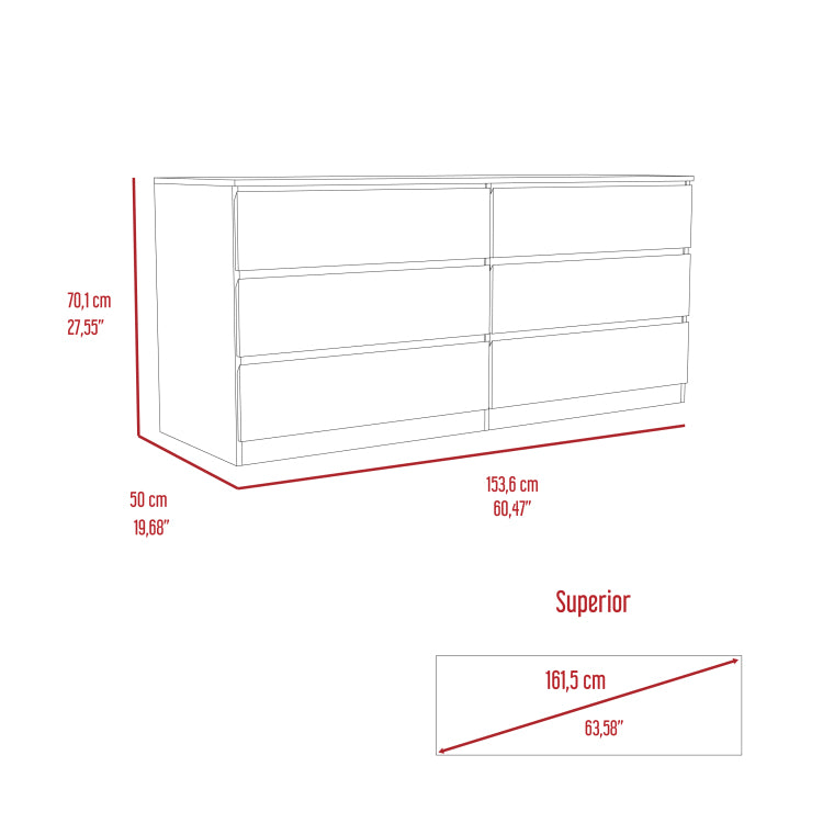 Seul Six Drawer Double Dresser, Superior Top