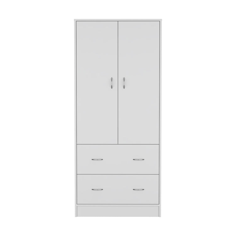Taly Armoire With Double Doors, 2 Drawers, And Hanging Rod White