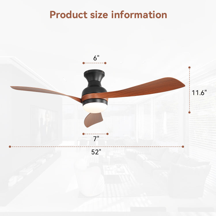 52 Inch And Remote Control,With 3 Abs Fan Blades,Flush Mount With Reversible Dc Motor,6 Wind Speed Adjustable,Dimmable Light
