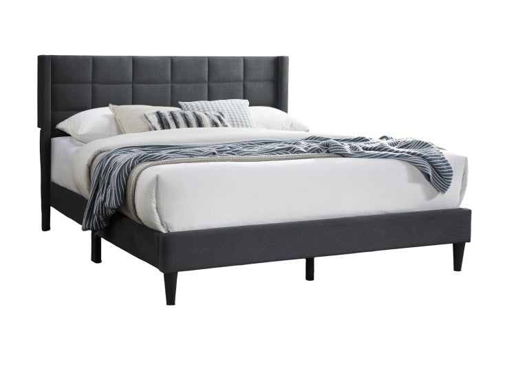 Elegant Modern Charcoal Brushed Linen 1Pc Queen Size Bed Upholstered Box Design Headboard Bedframe