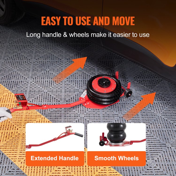 Air Jack, 3 Ton 6600 Lbs Triple Bag Air Jack, Airbag Jack With Six Steel Pipes, Lift Up To 17.7 Inch 450 Mm, 3 5 S Fast Lifting Pneumatic Jack, With Long Handles For Cars, Garages, Repair, Red