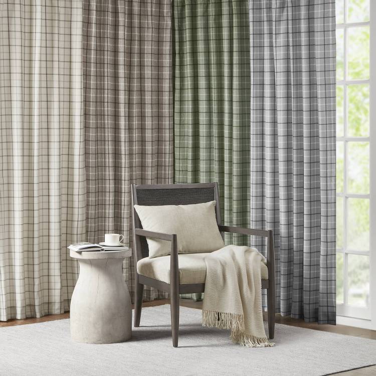1 Piece 50X63" Plaid Rod Pocket And Back Tab Curtain Panel With Fleece Lining,Brown