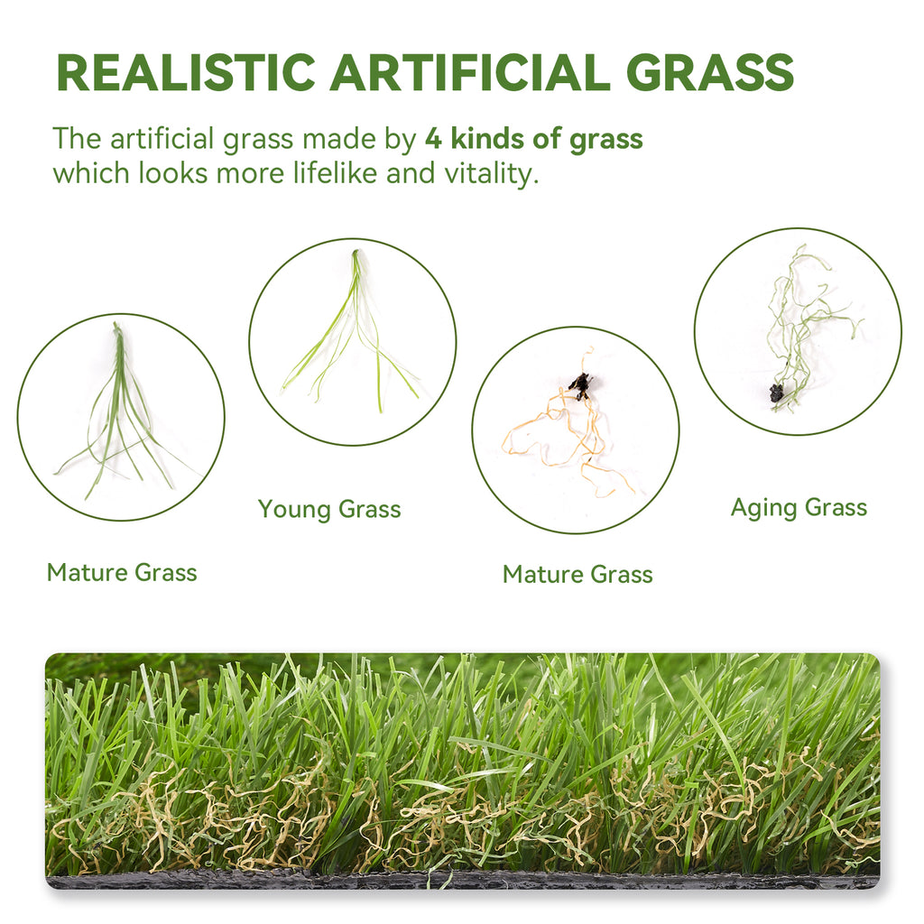 Grass Turf Outdoor Indoor, 7 Ft X 15 Ft Fake Grass, 1.38 Inch Outdoor Rug For Patio, Realistic Faux Grass Rug With Drain Holes
