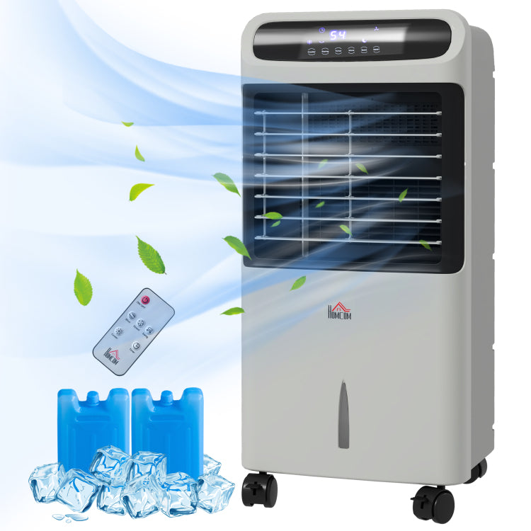 Homcom 32" Evaporative Air Cooler With 3.2 Gal Water Tank, 60 Oscillating, 3 In 1 Ice Cooling Fan, Portable Swamp Cooler With Humidifier For Home Office, 3 Modes, 3 Speeds, 12H Timer, Remote, Gray